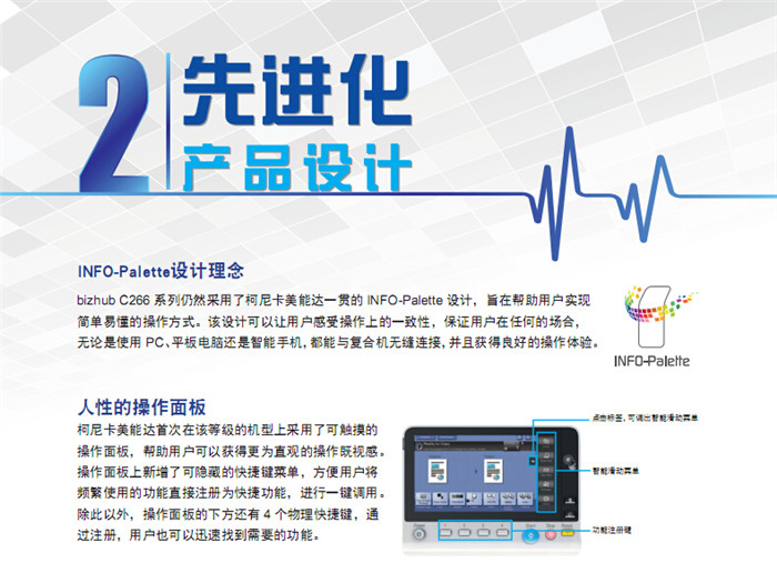 柯尼卡美能達(dá)C266彩色復(fù)印機(jī)人性的操作面板-科頤辦公